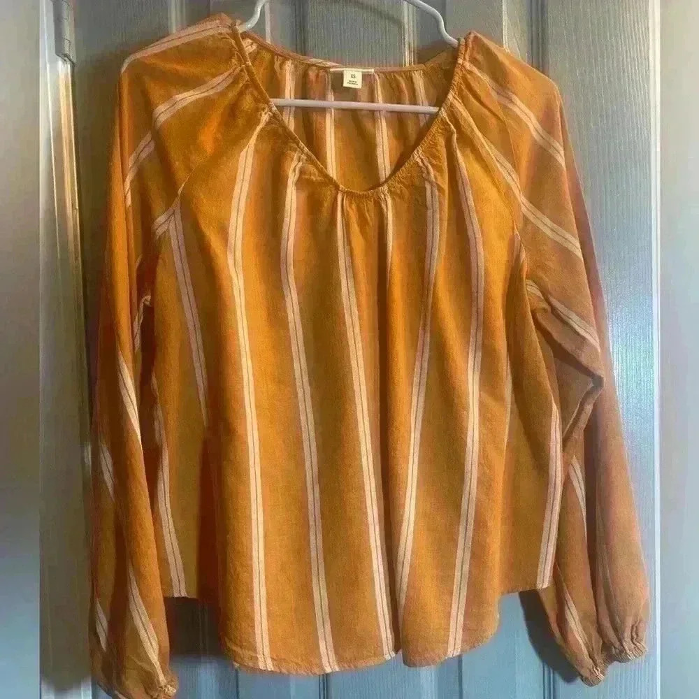 ANA Copper striped top long sleeves V neck. Women’s size XS